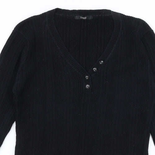 Dunnes Stores Womens Black V-Neck  100% Cotton Pullover Jumper Size 16