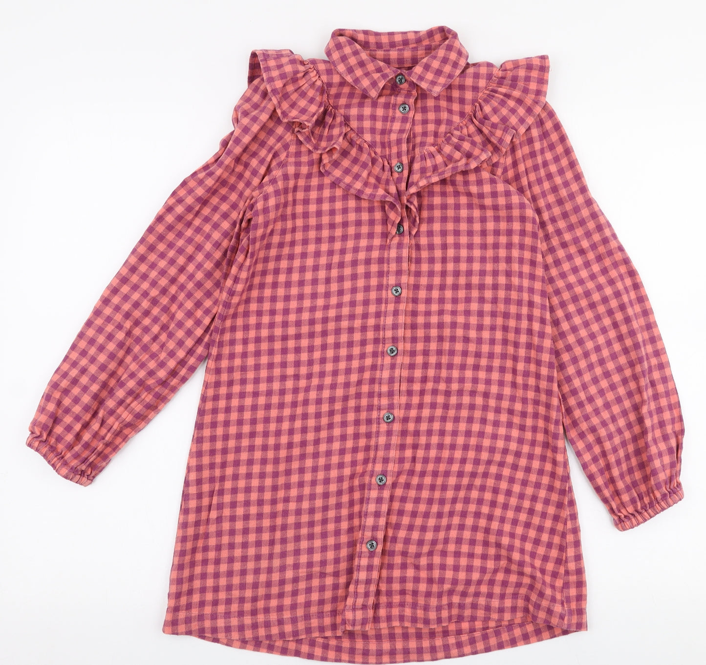 F&F Girls Pink Check 100% Cotton Basic Button-Up Size 10-11 Years Collared Button