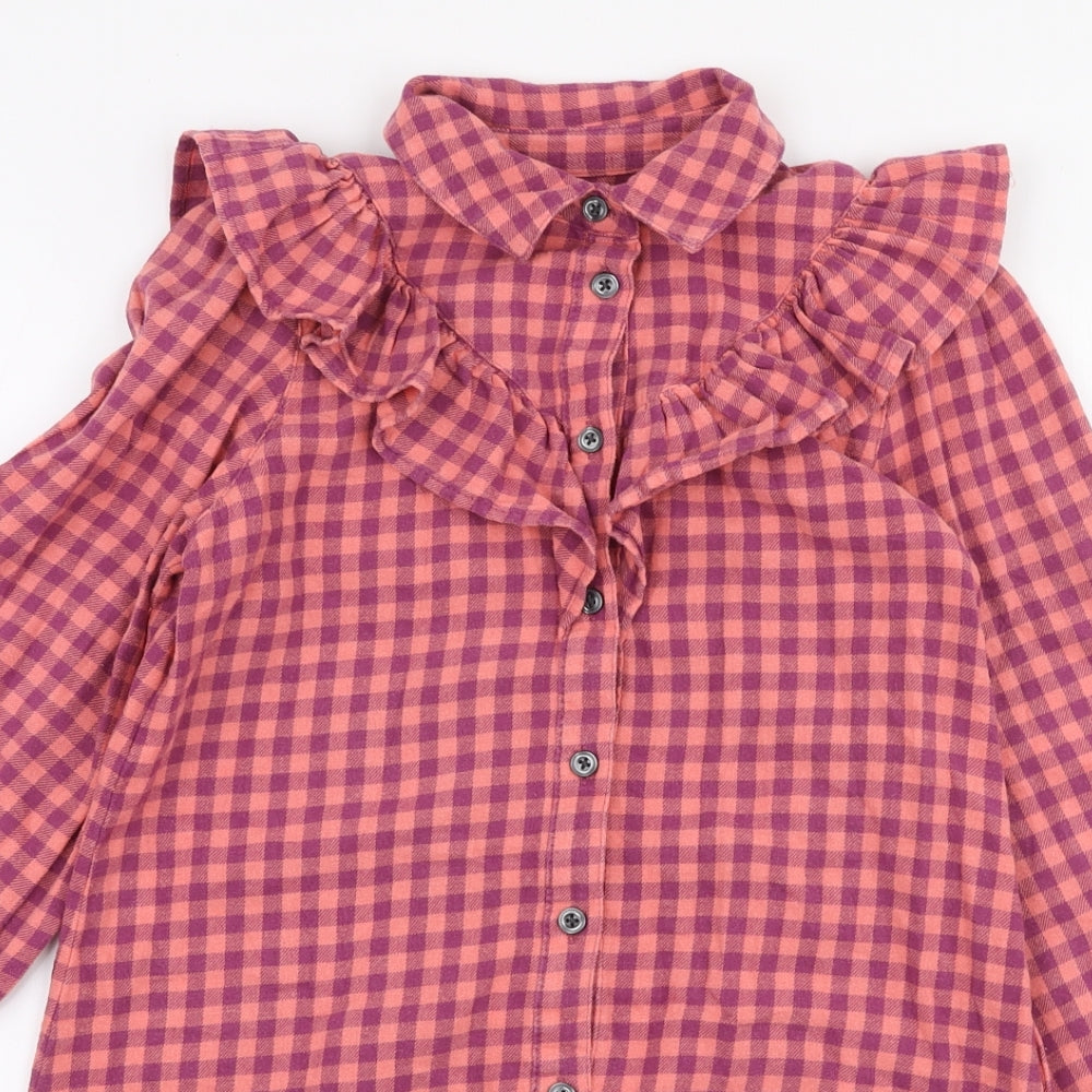 F&F Girls Pink Check 100% Cotton Basic Button-Up Size 10-11 Years Collared Button
