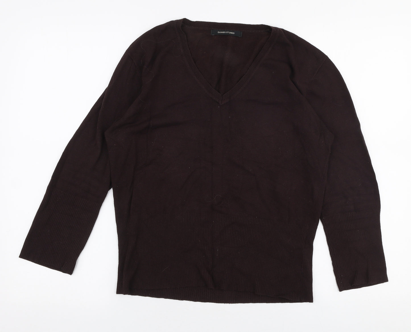 Dunnes Stores Womens Brown V-Neck  Viscose Pullover Jumper Size 16