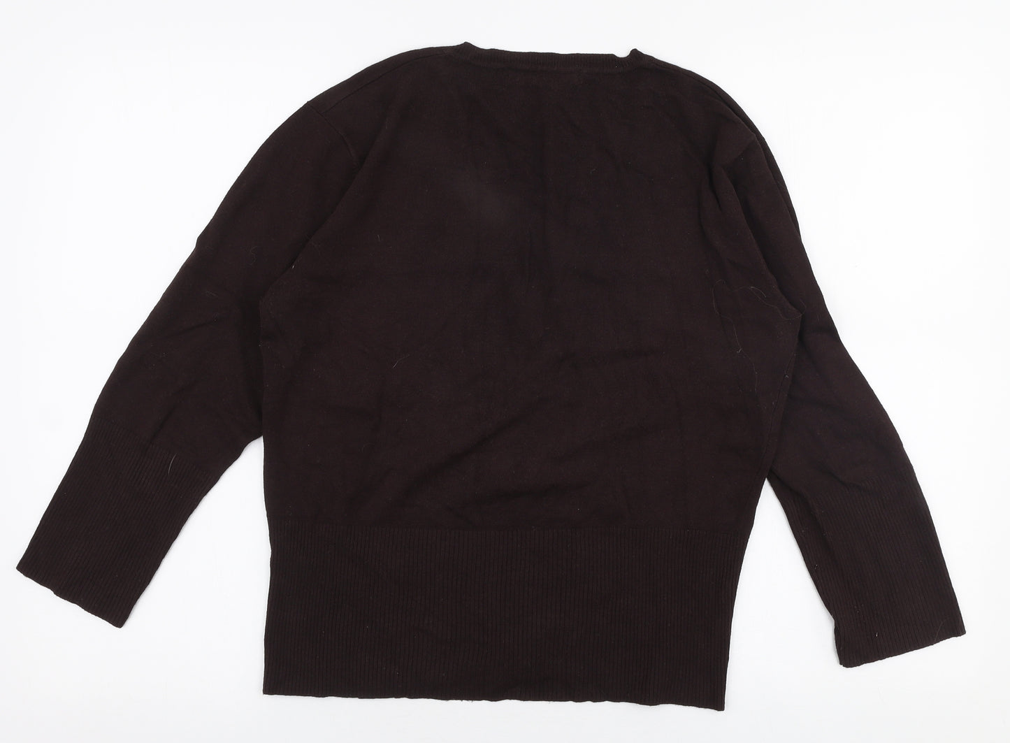 Dunnes Stores Womens Brown V-Neck  Viscose Pullover Jumper Size 16