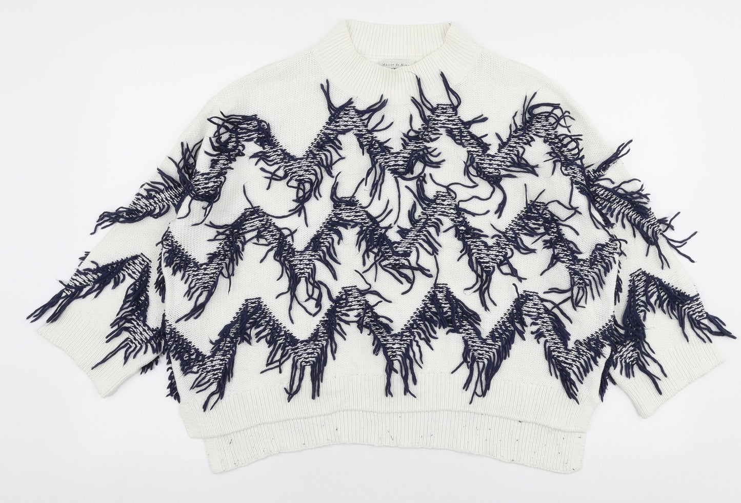Maison De Nimes Womens White High Neck Geometric Cotton Pullover Jumper Size M