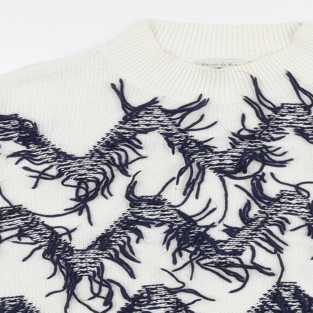 Maison De Nimes Womens White High Neck Geometric Cotton Pullover Jumper Size M