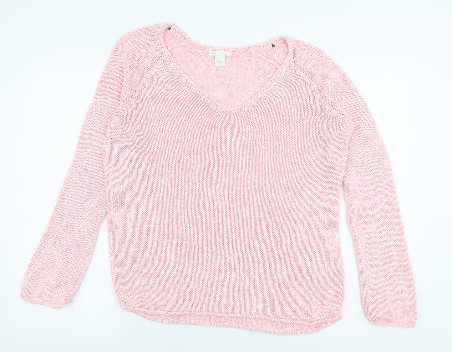 H&M Womens Pink V-Neck  Acrylic Pullover Jumper Size S