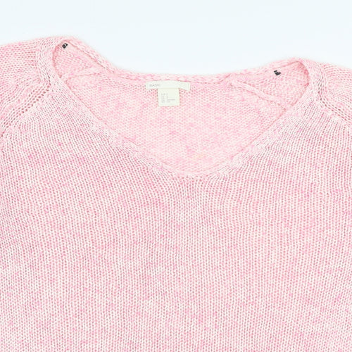 H&M Womens Pink V-Neck  Acrylic Pullover Jumper Size S