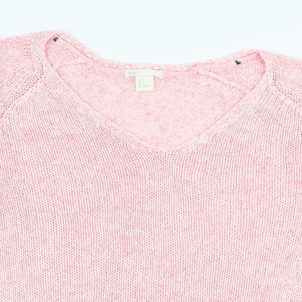 H&M Womens Pink V-Neck  Acrylic Pullover Jumper Size S