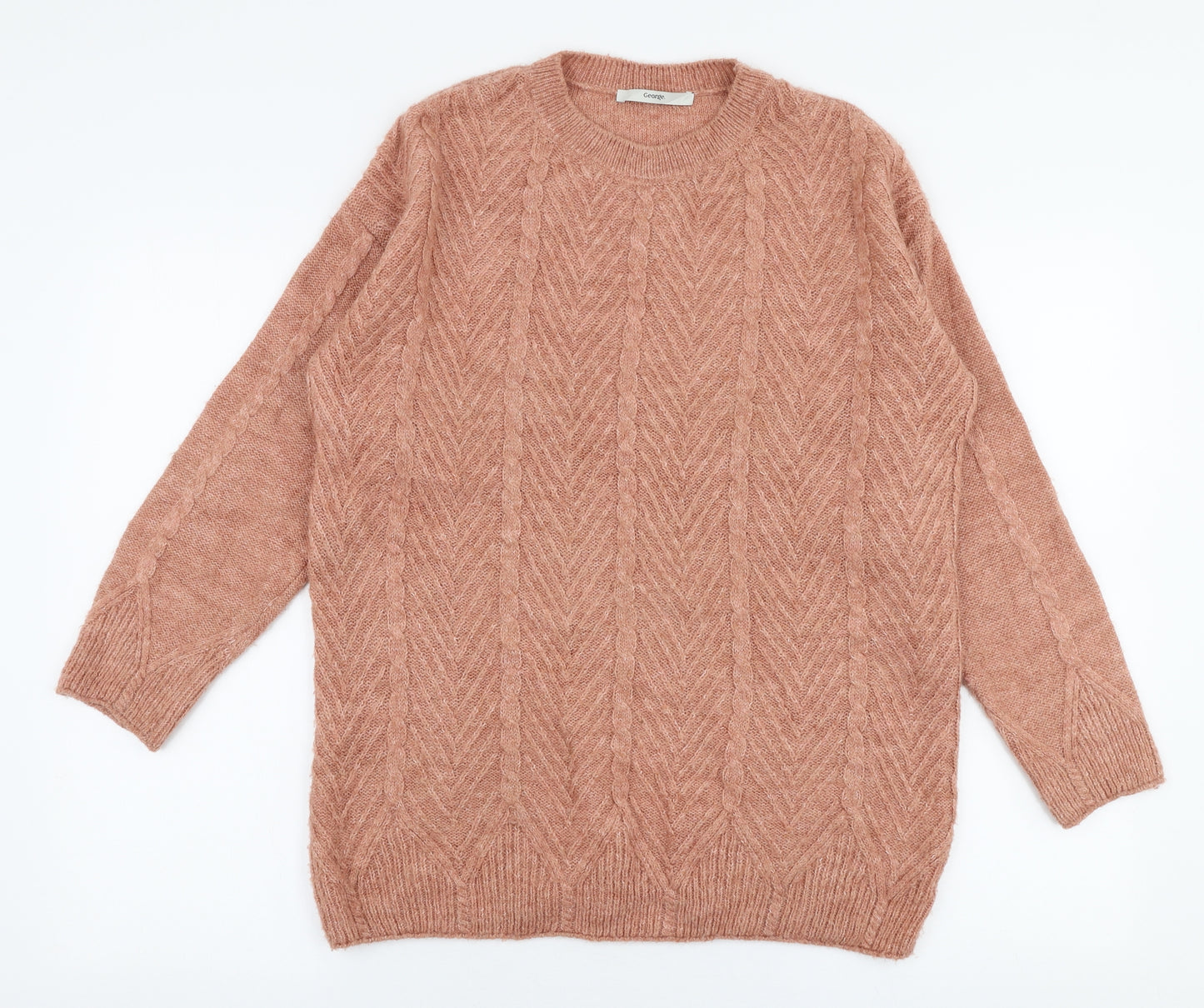 George Womens Brown Round Neck  Acrylic Pullover Jumper Size S
