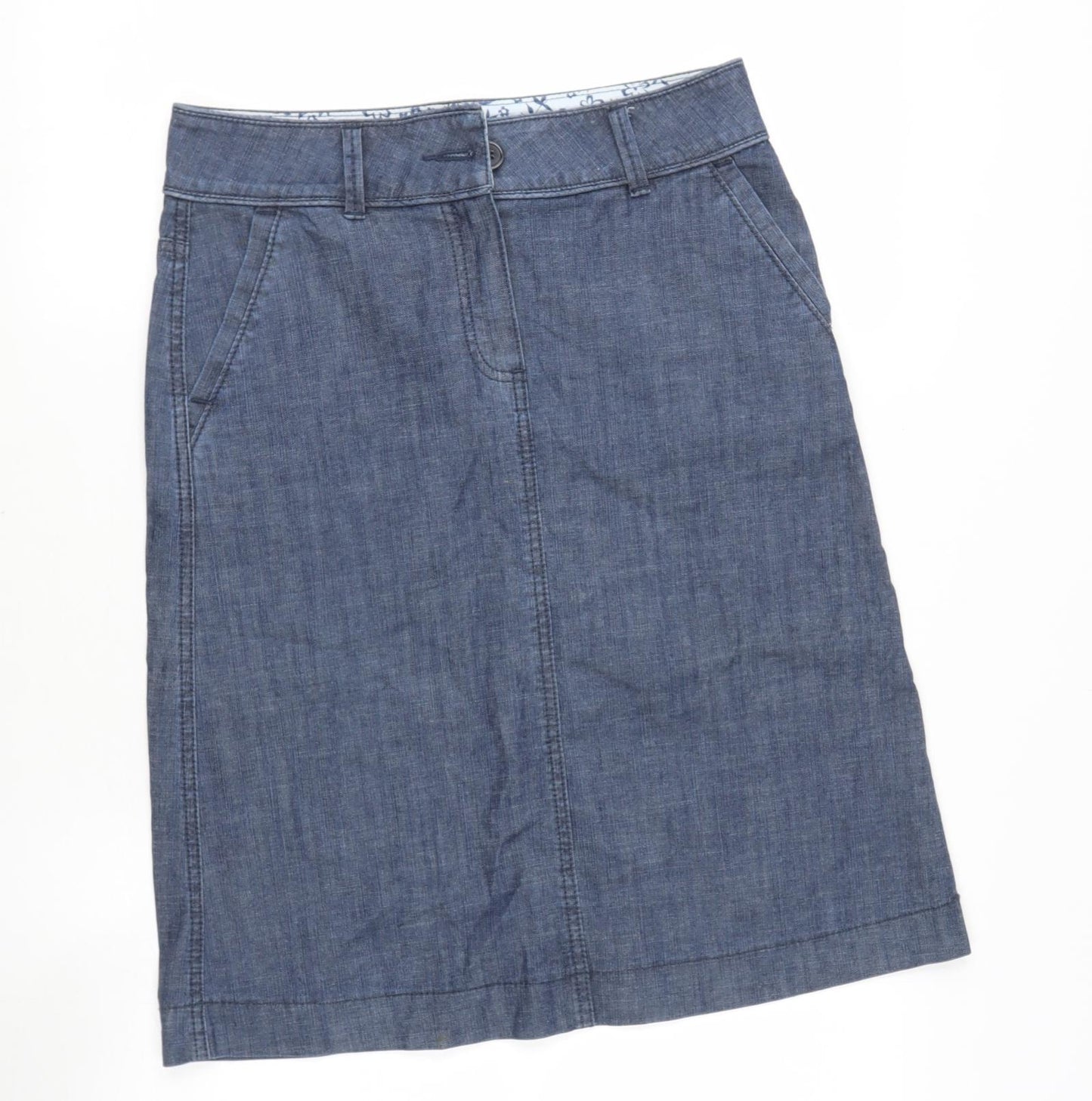 Marks and Spencer Womens Blue  Cotton A-Line Skirt Size 8