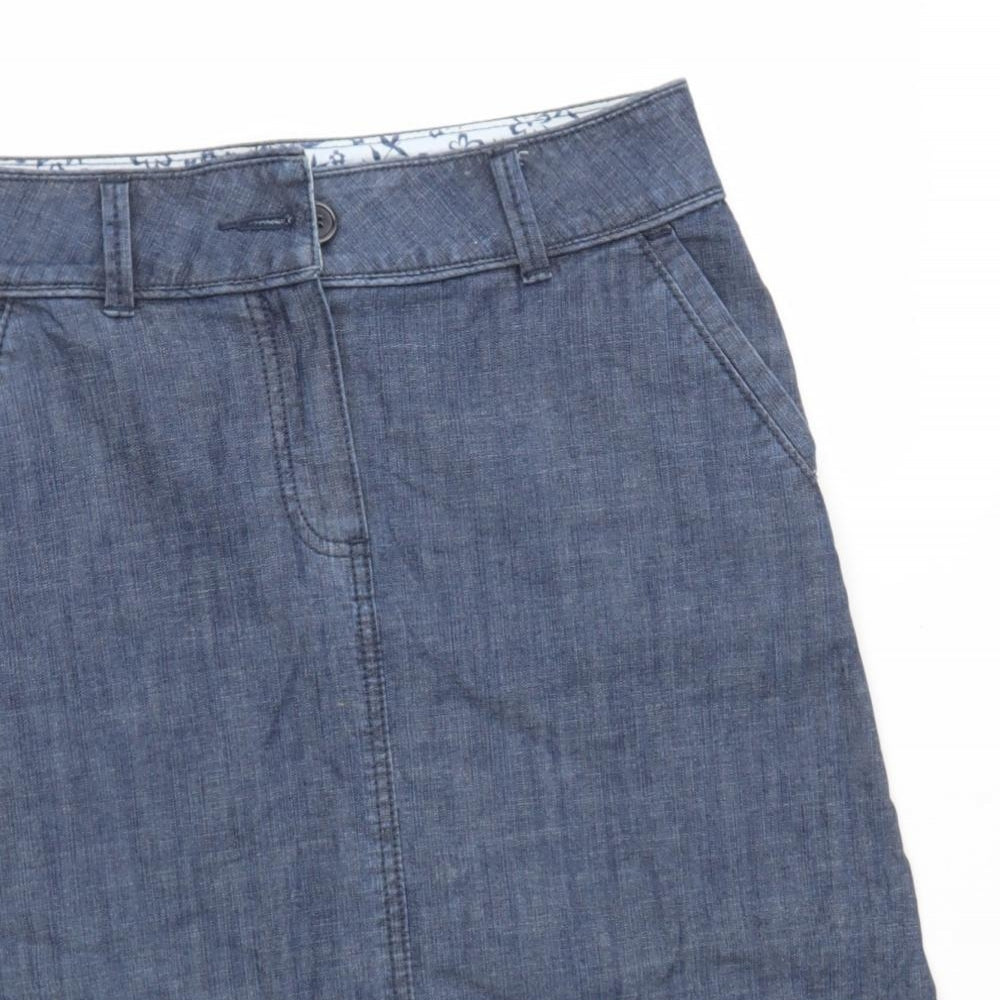 Marks and Spencer Womens Blue  Cotton A-Line Skirt Size 8