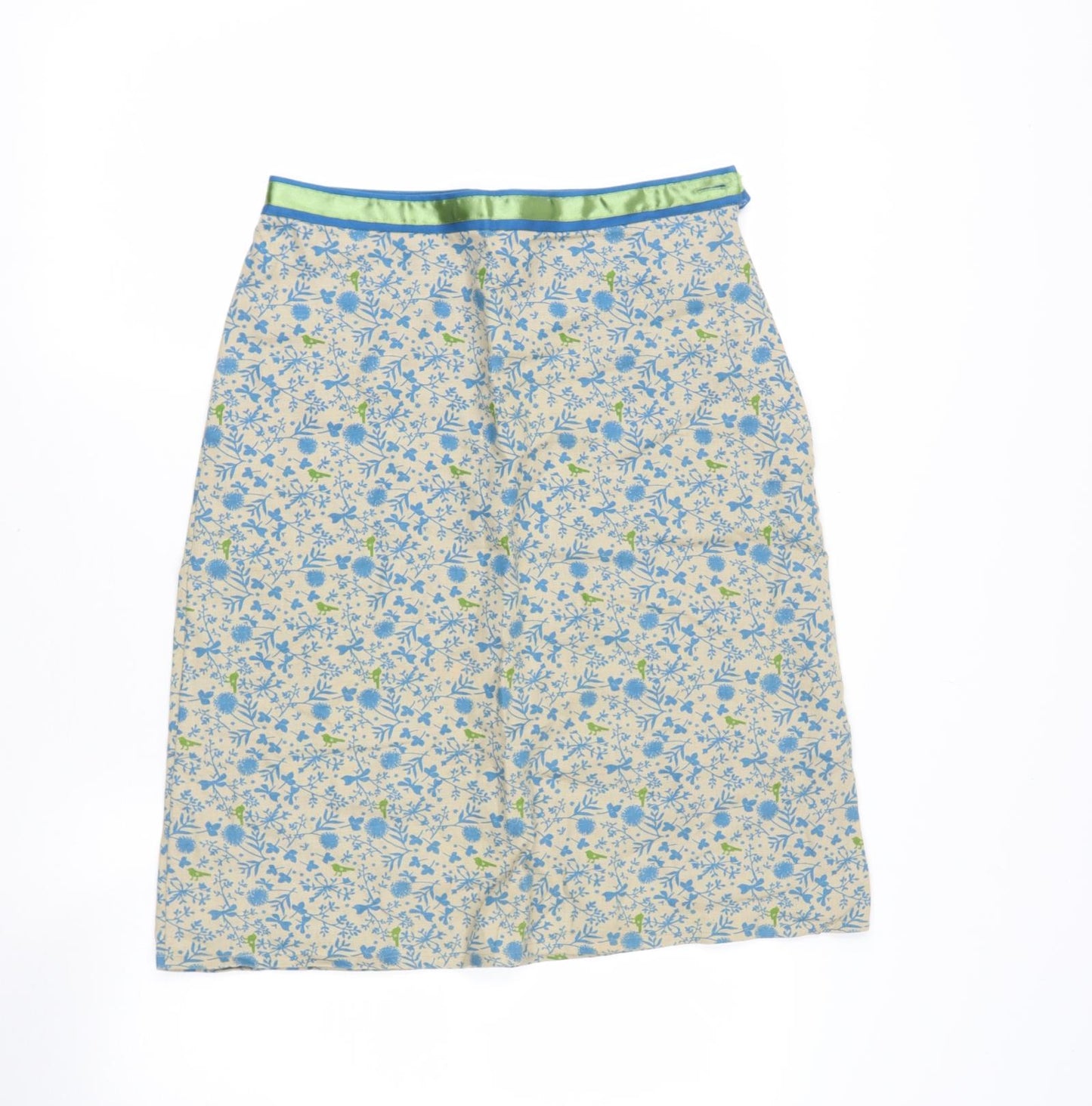 White Stuff Womens Green Floral Linen A-Line Skirt Size 10