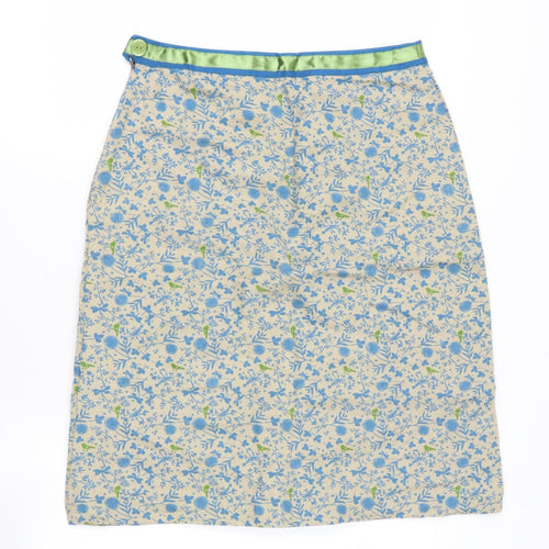 White Stuff Womens Green Floral Linen A-Line Skirt Size 10