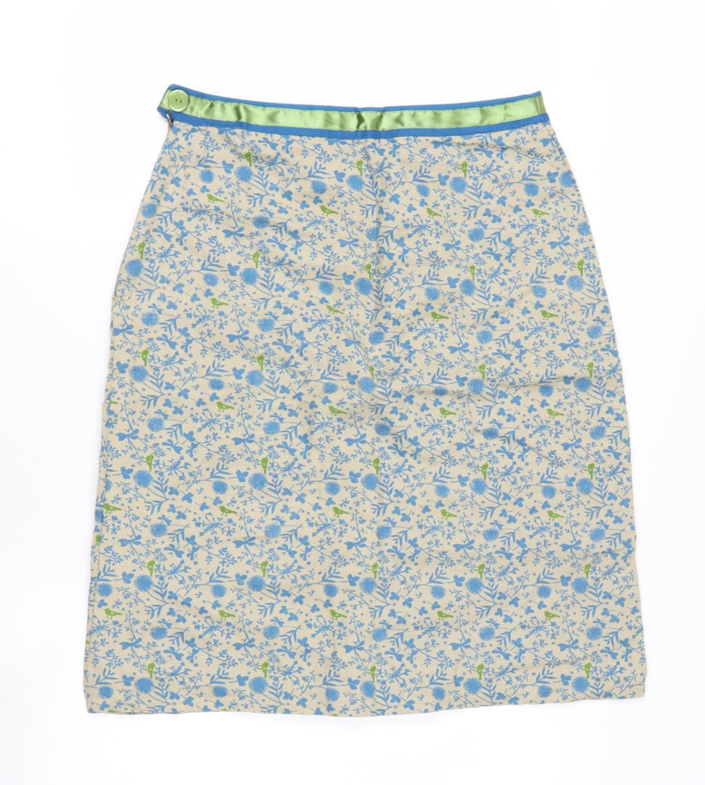 White Stuff Womens Green Floral Linen A-Line Skirt Size 10