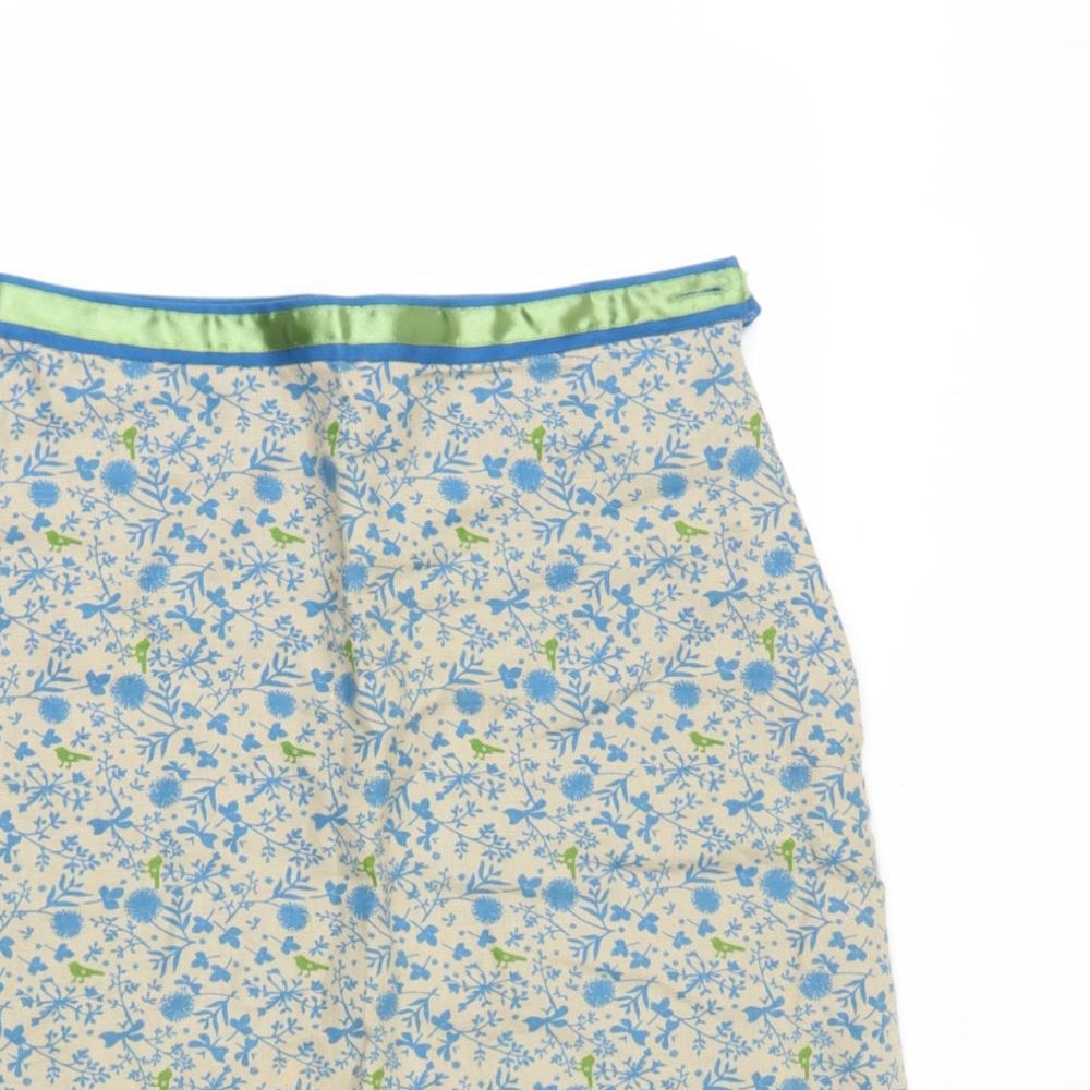 White Stuff Womens Green Floral Linen A-Line Skirt Size 10