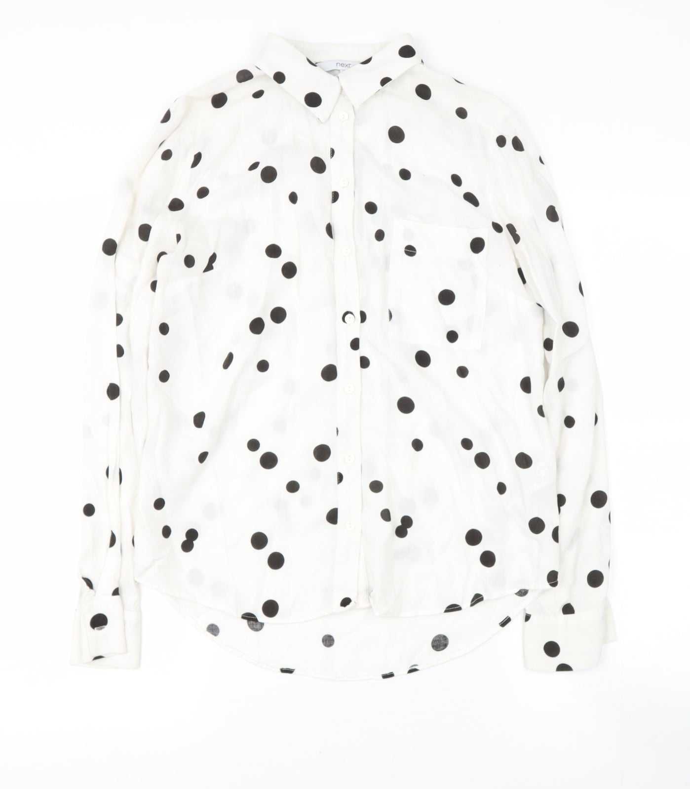 NEXT Womens White Polka Dot Viscose Basic Button-Up Size 8 Collared