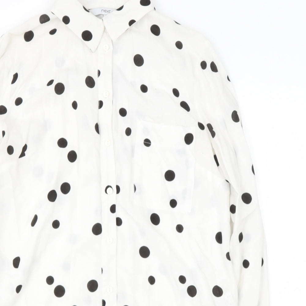 NEXT Womens White Polka Dot Viscose Basic Button-Up Size 8 Collared