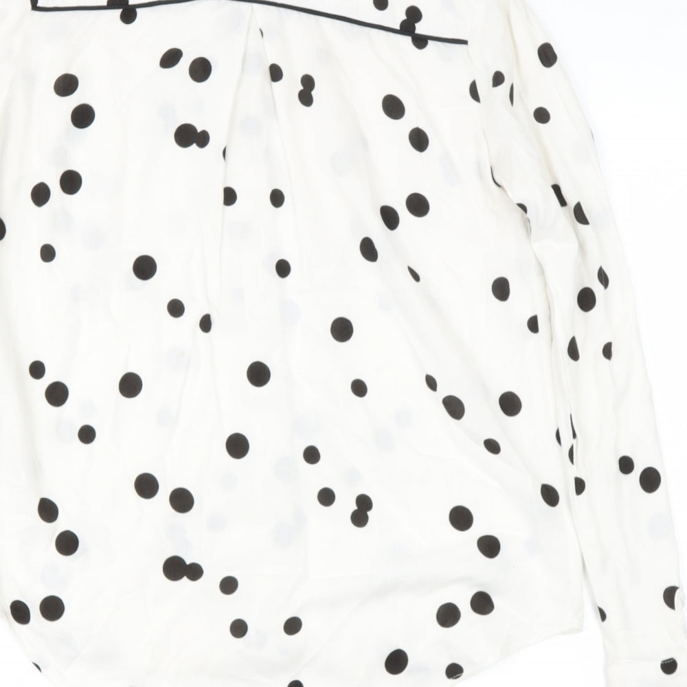 NEXT Womens White Polka Dot Viscose Basic Button-Up Size 8 Collared