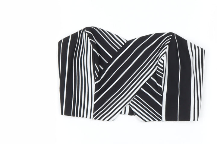 Miss Selfridge Womens Black Striped Polyester Polo Size 4 Off the Shoulder