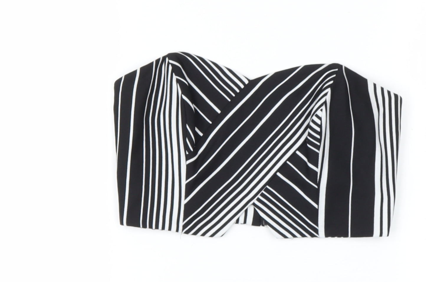 Miss Selfridge Womens Black Striped Polyester  Polo Size 4 Off the Shoulder