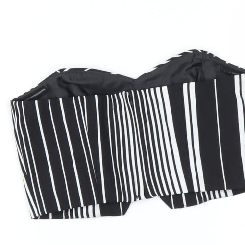 Miss Selfridge Womens Black Striped Polyester  Polo Size 4 Off the Shoulder