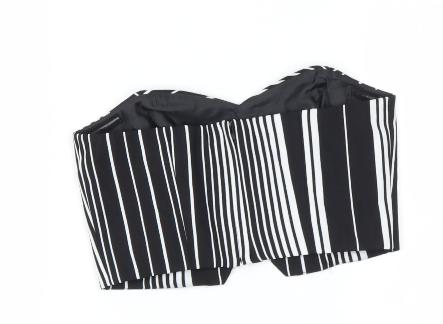 Miss Selfridge Womens Black Striped Polyester  Polo Size 4 Off the Shoulder
