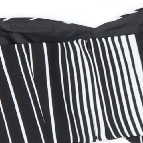 Miss Selfridge Womens Black Striped Polyester  Polo Size 4 Off the Shoulder