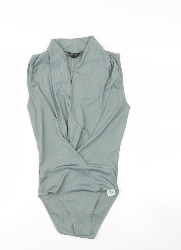 Topshop Womens Green  Polyester Basic T-Shirt Size 4 V-Neck