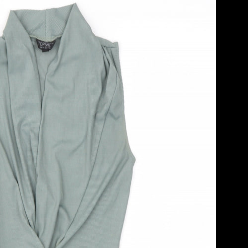 Topshop Womens Green  Polyester Basic T-Shirt Size 4 V-Neck