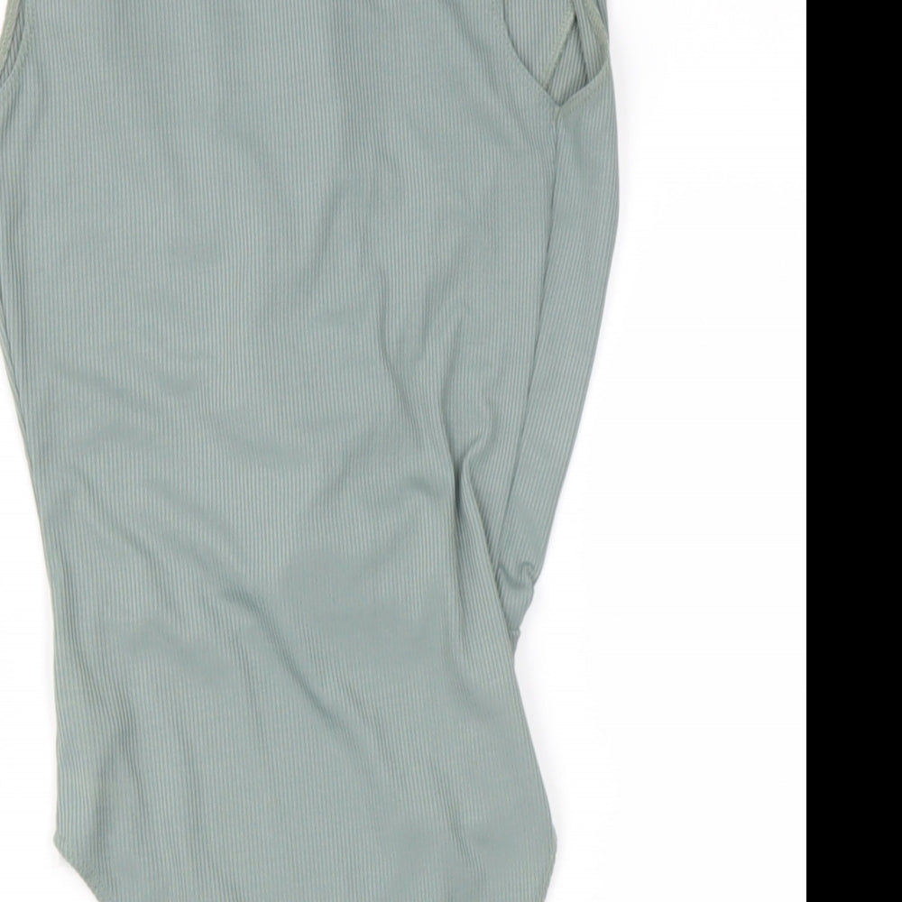 Topshop Womens Green  Polyester Basic T-Shirt Size 4 V-Neck
