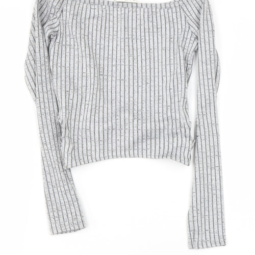Miss Selfridge Womens Grey  Polyester Basic T-Shirt Size 4 Boat Neck