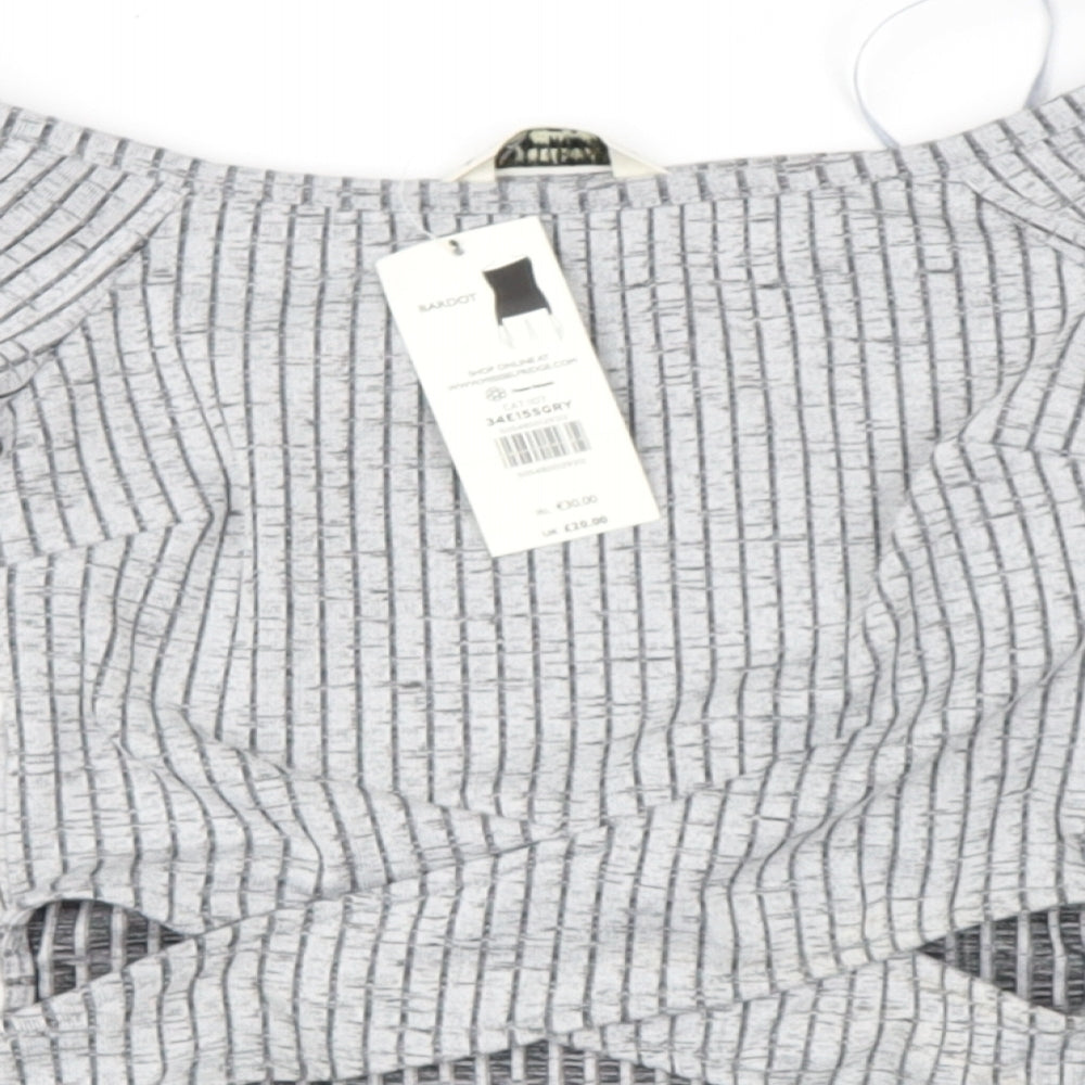 Miss Selfridge Womens Grey  Polyester Basic T-Shirt Size 4 Boat Neck