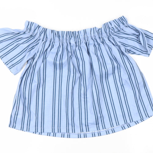 Miss Selfridge Womens Blue Striped Polyester Basic Blouse Size 6 Off the Shoulder