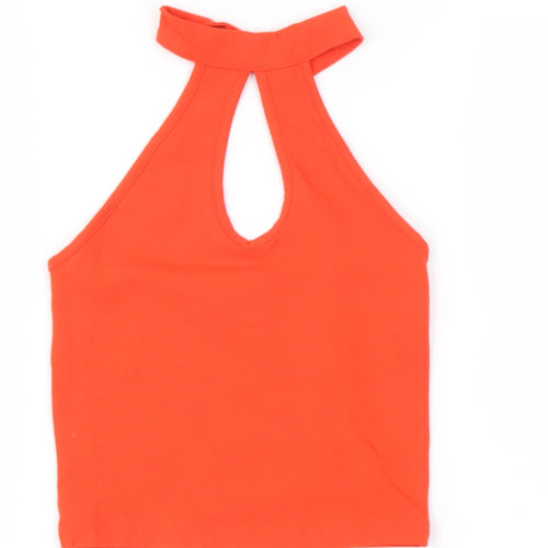 Miss Selfridge Womens Orange  Polyester Basic T-Shirt Size 6 Halter