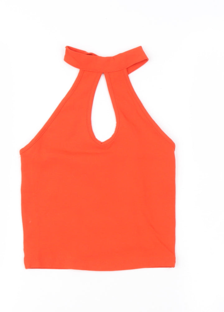 Miss Selfridge Womens Orange Polyester Basic T-Shirt Size 6 Halter