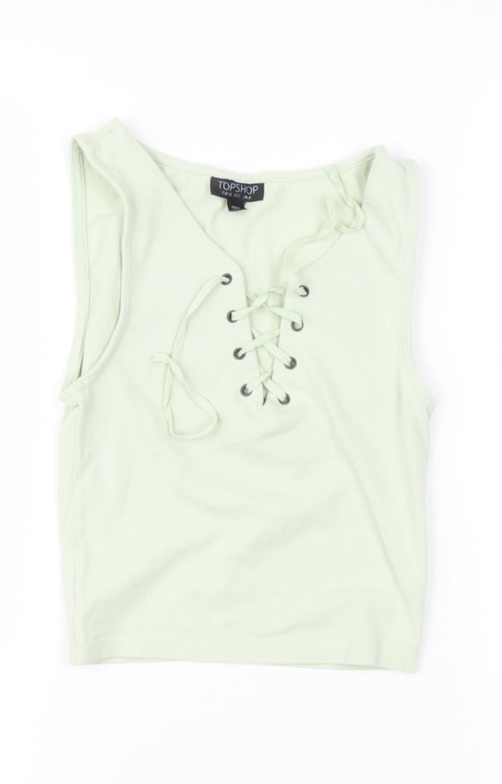 Topshop Womens Green  Polyester Basic Tank Size 6 V-Neck