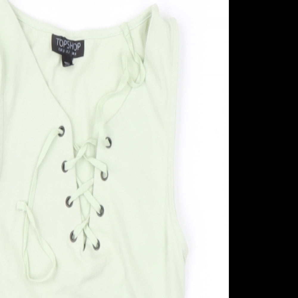 Topshop Womens Green  Polyester Basic Tank Size 6 V-Neck