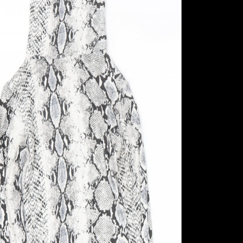 PRETTYLITTLETHING Womens Grey Animal Print Viscose Basic Blouse Size 4 Halter