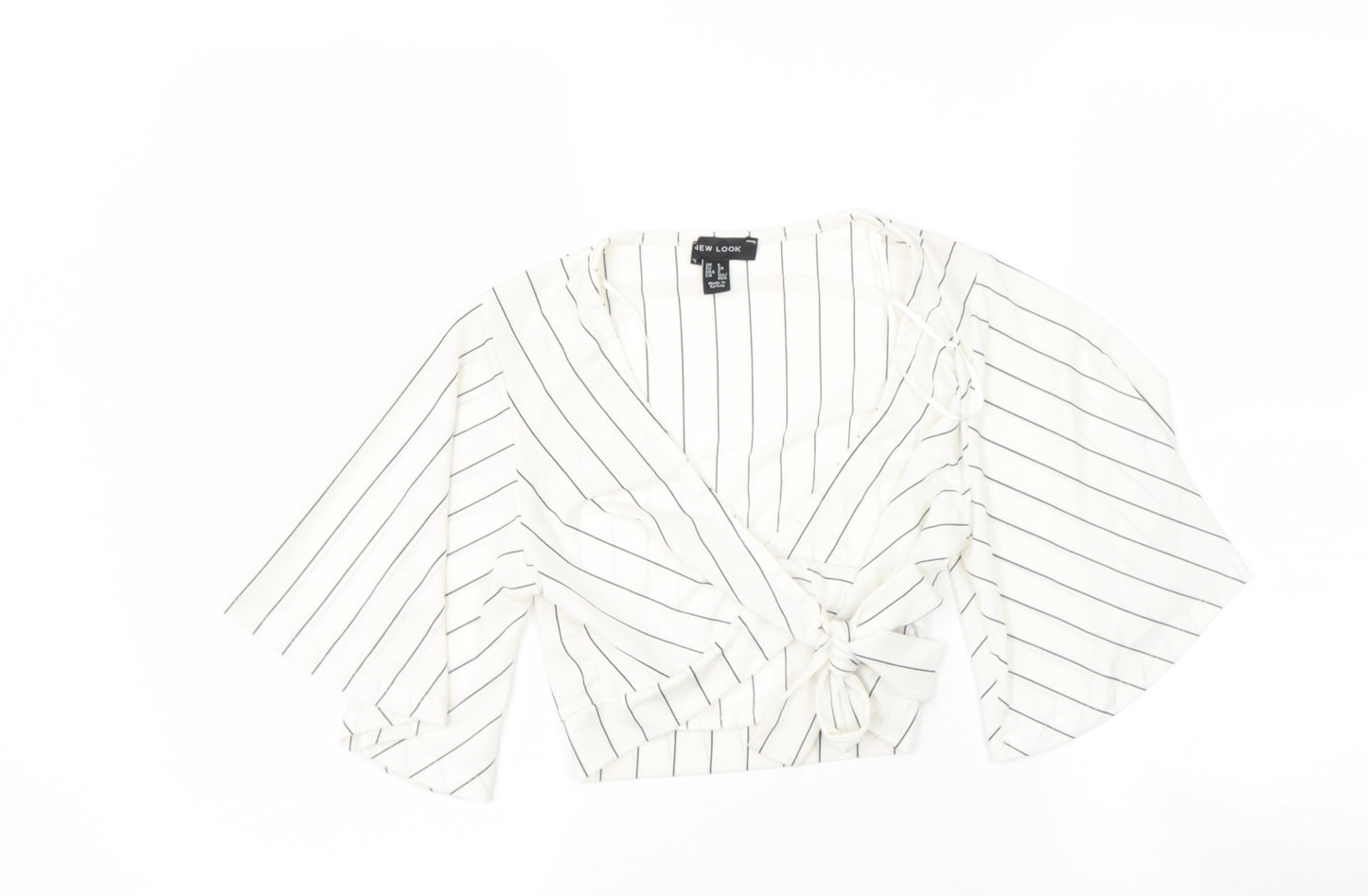 newlook Womens White Striped Polyester Basic Blouse Size 6 V-Neck
