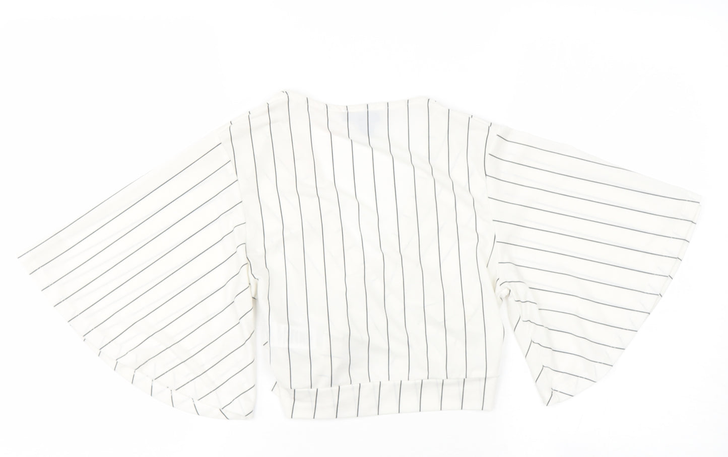 newlook Womens White Striped Polyester Basic Blouse Size 6 V-Neck