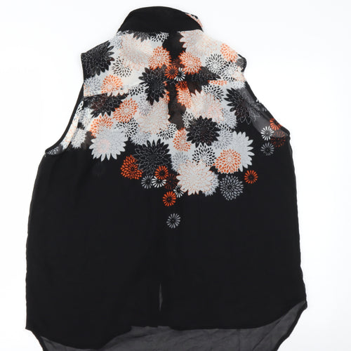 H&M Womens Black Floral Polyester Basic Button-Up Size 8 Collared