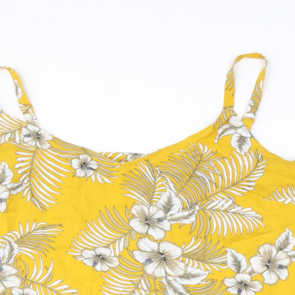 tesco Womens Yellow Floral Viscose Camisole Blouse Size 18 V-Neck
