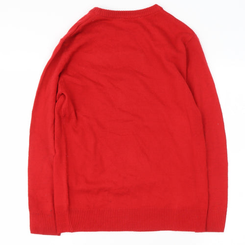 Preworn Boys Red Round Neck  Acrylic Pullover Jumper Size 10 Years   - rudolph