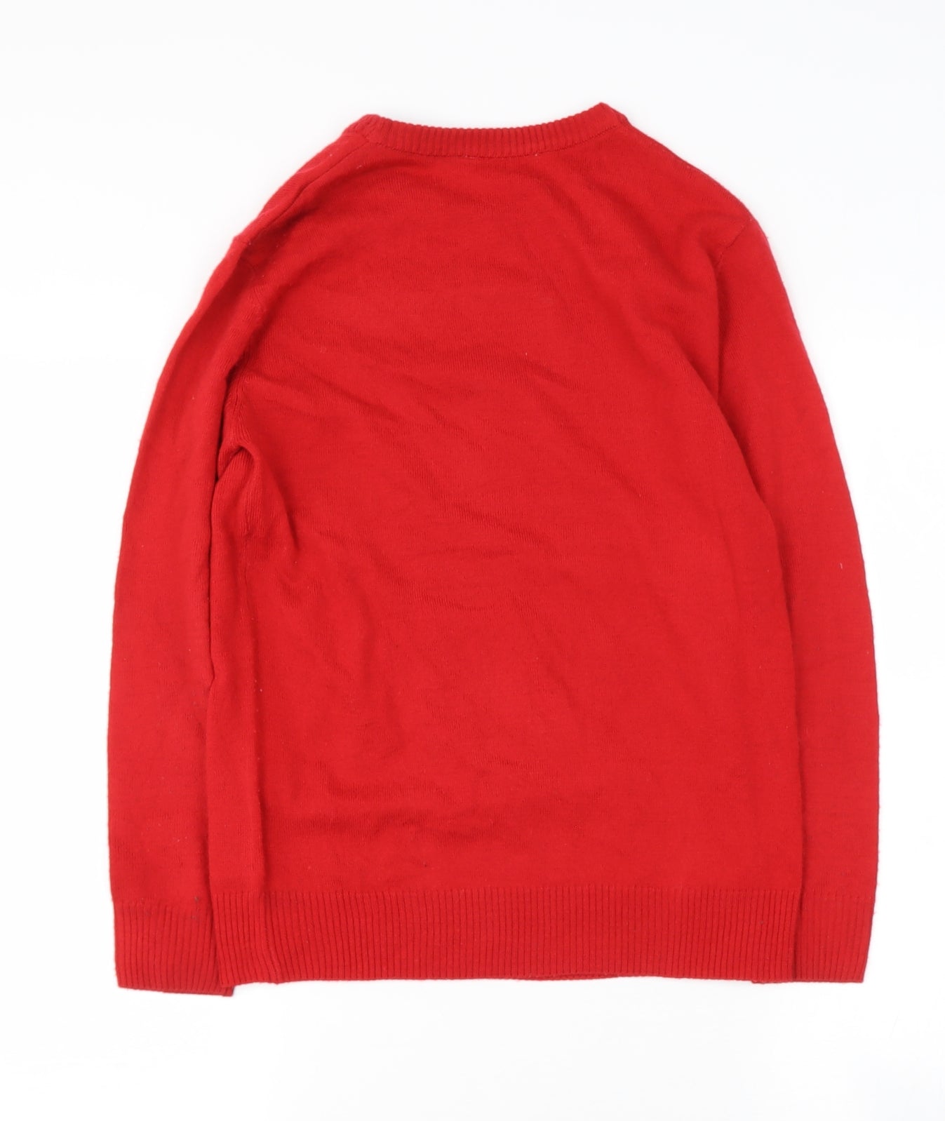 Preworn Boys Red Round Neck  Acrylic Pullover Jumper Size 10 Years   - rudolph