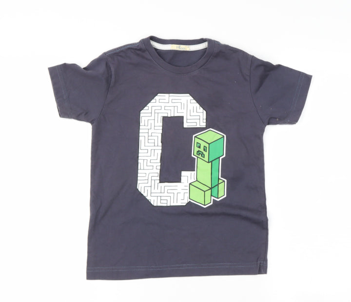 just tees Boys Blue  Polyester Basic T-Shirt Size 8 Years Round Neck  - g blocks