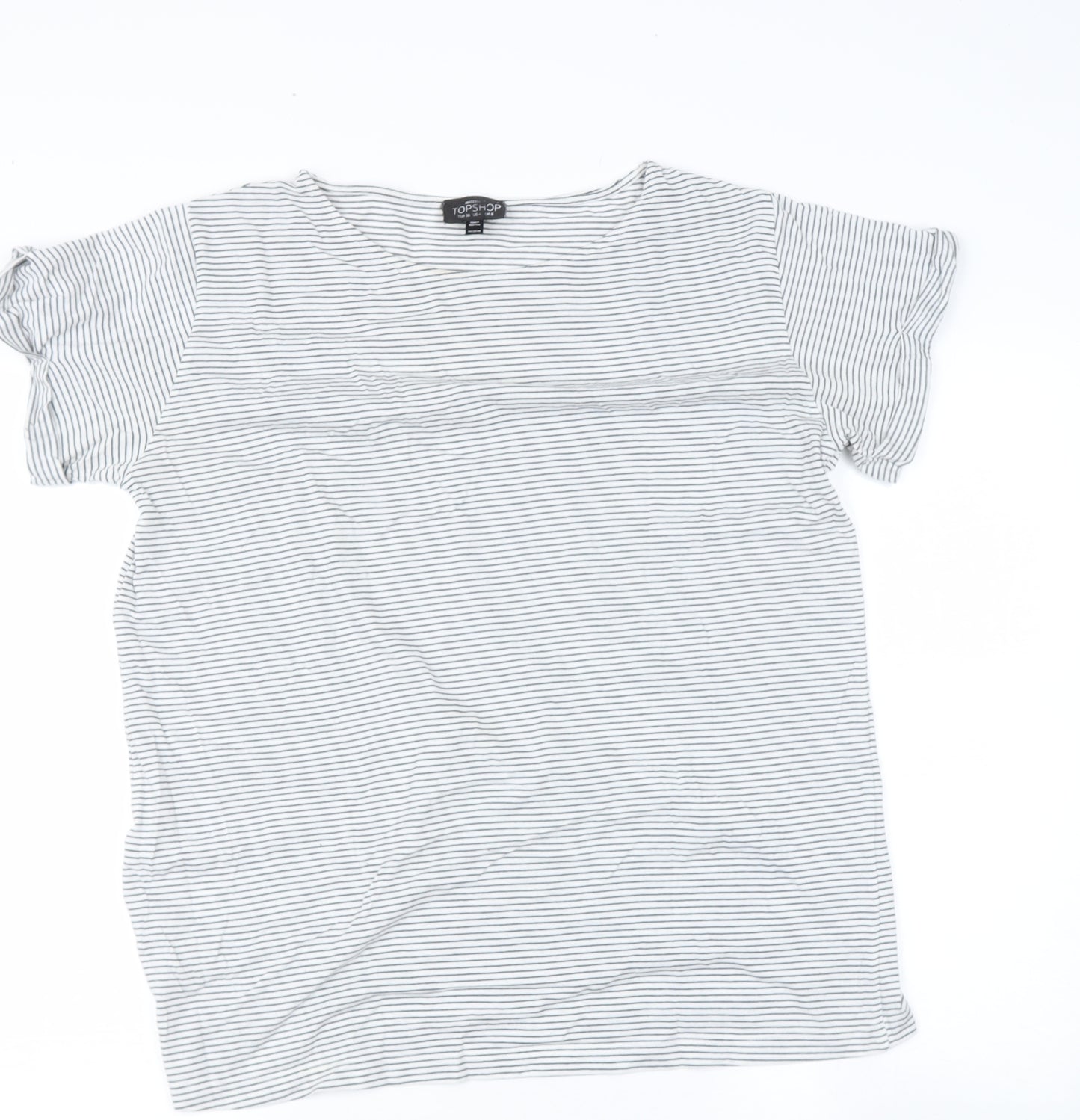 Topshop Womens Blue Striped Polyester Basic T-Shirt Size 8 Roll Neck
