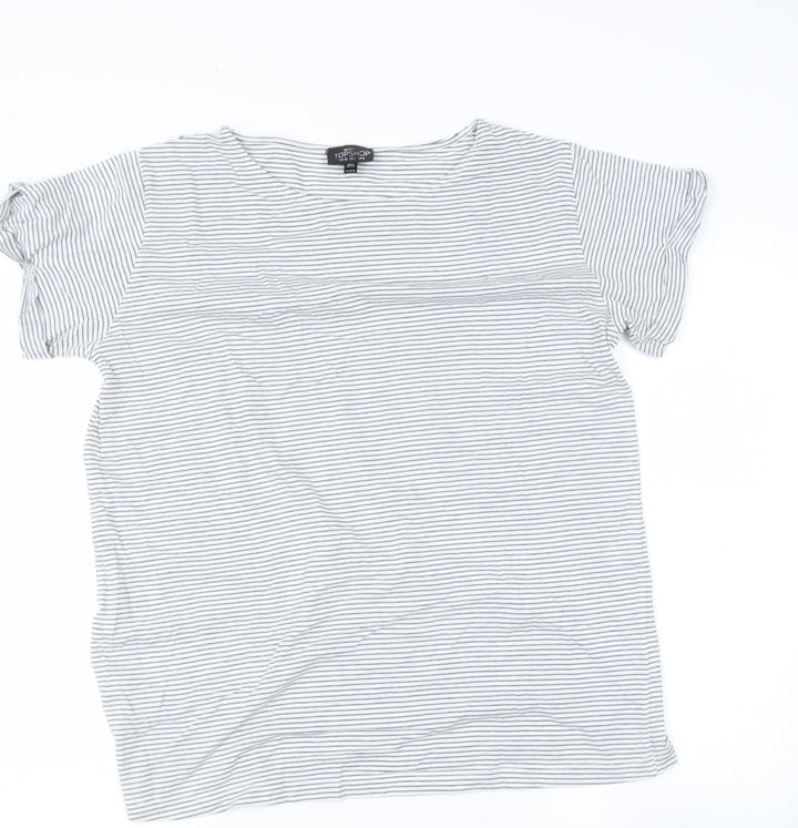 Topshop Womens Blue Striped Polyester Basic T-Shirt Size 8 Roll Neck