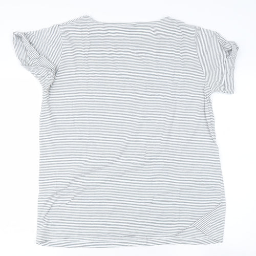 Topshop Womens Blue Striped Polyester Basic T-Shirt Size 8 Roll Neck