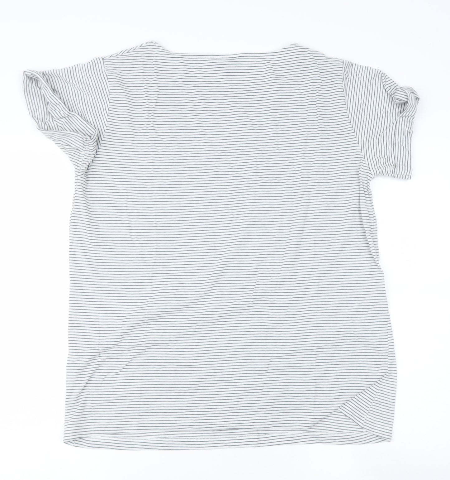 Topshop Womens Blue Striped Polyester Basic T-Shirt Size 8 Roll Neck