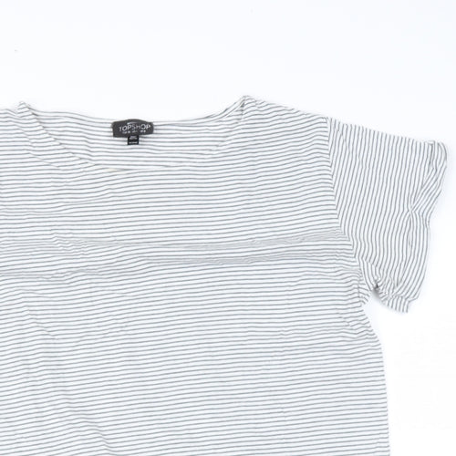 Topshop Womens Blue Striped Polyester Basic T-Shirt Size 8 Roll Neck