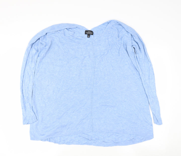 Topshop Womens Blue V-Neck Viscose Pullover Jumper Size 8
