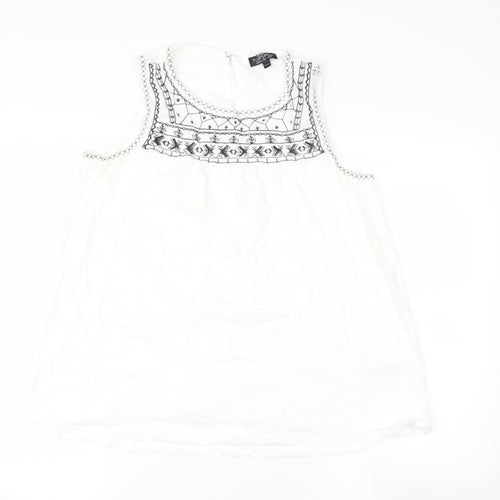 Topshop Womens White  Polyester Basic Blouse Size 12 Round Neck